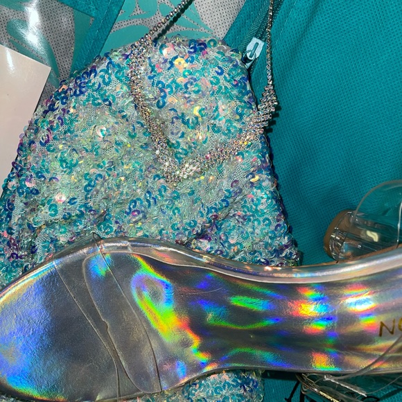 Homecoming dress, size 0. Matching shoes, size 8. Matching necklace. - Picture 2 of 7